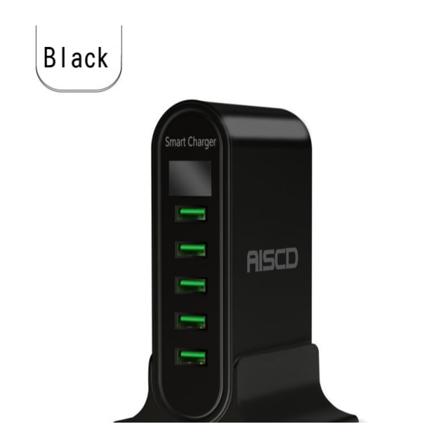 Skrivebords USB multi-port lader vertikal 5V4A smart digital display egnet for Huawei Apple mobiltelefon porøs ladehode Svart