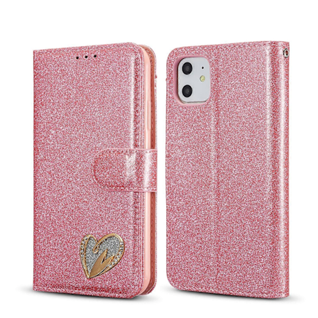Glitter Powder Love Läder Telefonfodral för iPhone 11