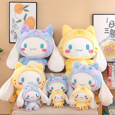 27-80cm Sanrio Cinnamoroll Pehmolelut Animaatio Johdannainen Värikäs Kanelipehmolelu isoilla korvilla muuttumassa Tiger A 27cm Siniseksi