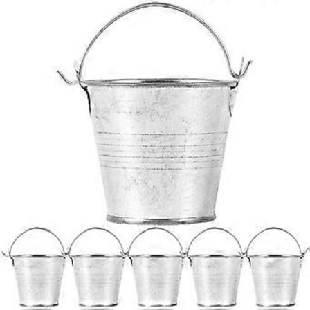 6 stk Små Metallbøtter Mini Bøtter med Håndtak Mini Runde Blomsterpotter Plantebøtter