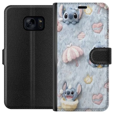 Yhteensopiva Lompakkokotelo Samsung Galaxy S7 Pisto kuvioita sydämillä, sateenvarjoilla ja pastellin värisellä pehmeällä taustalla