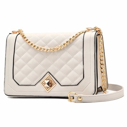 Skuldervesker for kvinner PU Lær Vatterte Håndvesker med Gull Kjede Stropp Mote Søt Skulderveske Telefonveske Hvit