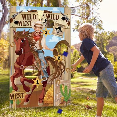 Western Party Cowboy Kastespil med 3 Bønnesække, Sjovt Western Spil til Børn og Voksne til Western Temaaktiviteter Cowboy Dekorationer og Tilbehør