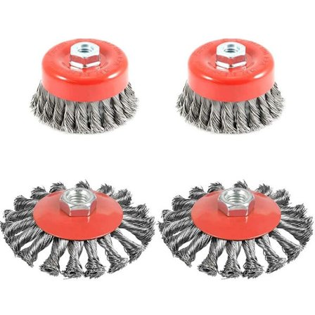 4 st rengöringsborste av ståltråd, konisk borste för vinkelslip, tvinnad stålslipborste, diameter 75 mm och 100 mm, M14