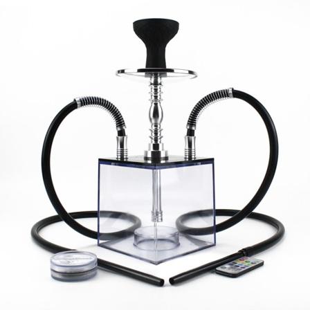 Kube Akryl Hookah Sett med 2 Slange LED Lys Silikon Skål Hookahs Narguile Sheesha Eske