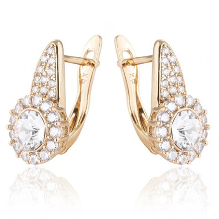 Guld Örhängen i Stål & Vita Swarovski Kristaller - Guldpläterade