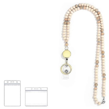 Infällbara nyckelband för nycklar, ID-brickahållare med träpärlor