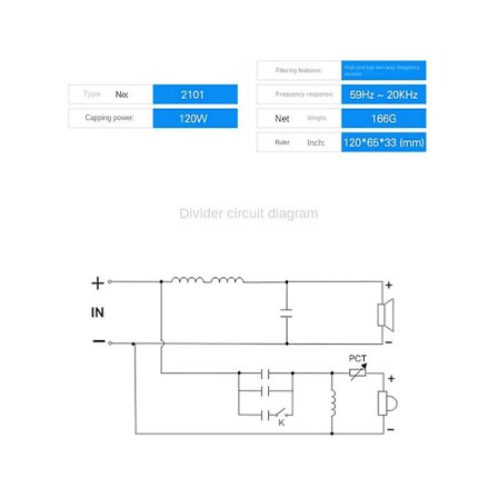 120W 2-veis Lydhøyttaler Frekvensdeler 20kHz Diskant og Bass Frekvensdeler Hifi Høy Fidelitet
