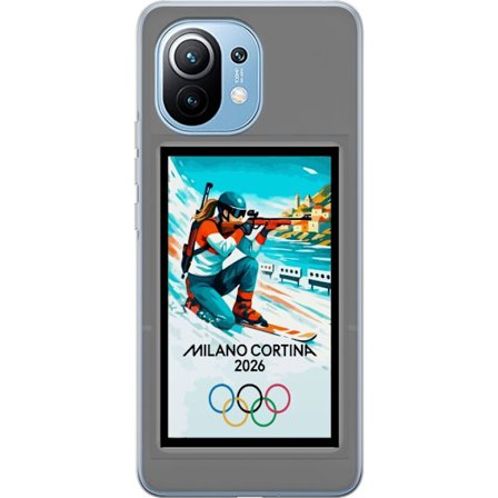 Kompatibelt Mobildeksel til Xiaomi Mi 11 Retroplakat Cortina Milano 2026 med fjell, vintersportsutøvere, italienske trikolor, Milano-katedralen og oly