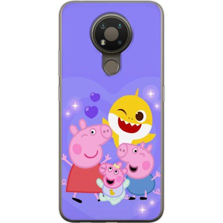 Kompatibelt Mobildeksel til Nokia 3.4 Peppa Gris mønster med hjerter, sommerfugler og venner, lys rosa bakgrunn i myke barneillustrasjoner