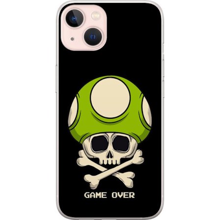 Yhteensopiva Puhelinkuori Apple iPhone 13 Pelimotiivi, jossa on kuolonsyöjä ja vihreä sieni retro pelityylillä ja tekstillä game over