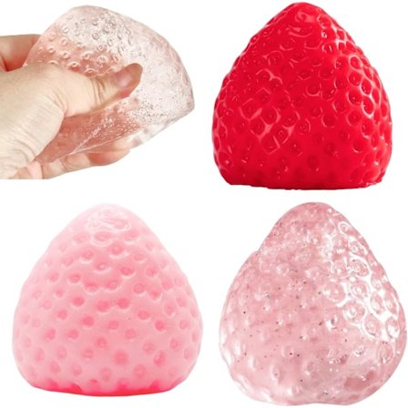 3 stk. Håndlagde Squishy Jordbær Kawaii Squishy Stress Relief Leker - Supermyke Squishies Fidget Leker Klem for Barn og Voksne,