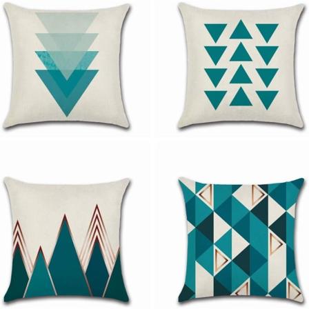 Dekorative pudebetræk til sofa 18 x 18 tommer sæt med 4 blå pile geometrisk kunst mønster linned blødt solidt firkantet