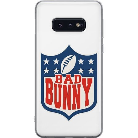 Kompatibelt Mobildeksel til Samsung Galaxy S10e Bad Bunny rød grafisk plakat med portrett og typografi i latinamerikansk popdesign