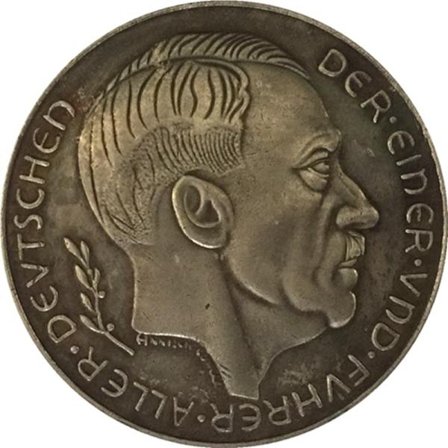 1938 Tysk mindesmønt, antik stil kobber sølvbelagt samlermønt med historisk portræt og tysk inskription, vintage replika mønt