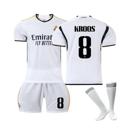 (Real Madrid 2023/24 hemmatröja Kroos No.8 fotbollströja 3-delade kit för barn Vuxna 18(100-110CM)