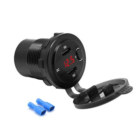 12V USB-uttag Dubbel PD3.0 USB-C Billaddare Uttag med Strömbrytare Vattentät Bil USB-port Strömkontakt för Marin Båt Lastbil
