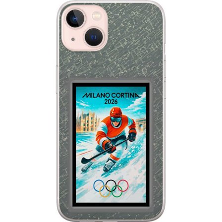 Kompatibel Mobilcover til Apple iPhone 13 Curling illustration med spillere og sten på isen, Milano Cortina 2026, snedækkede stænk og olympiske rin