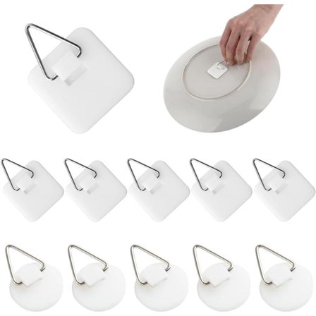 10 Självhäftande Väggkrokar för Fotoramar, Målningar, Skyltar, Borrfri Upphängning, Extra Starka Självhäftande Klistermärken för Heminredning