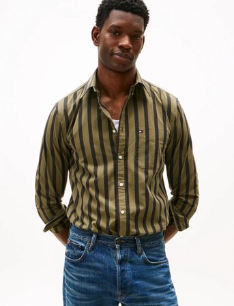 Tommy Hilfiger Flex Poplin Bold Stripe Shirt - Khaki green - M