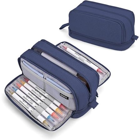 Mørkeblå Skoleblyantsæske med Stor Kapacitet og 4 Rum