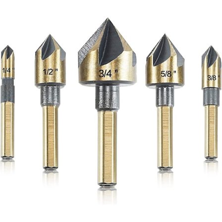 Senkborsett, HSS 82 Grader 5-Fløyter 6mm Rund Skaft Fræserbit