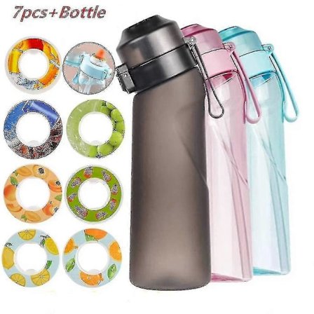 Nye modeller Smaksatt Vannflaske Med 7 Smakskapsler Air Water Up Flaske Frost Matt Svart 650ml Air Starter Up Sett Vannkopp For Camping Sport