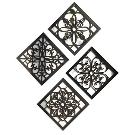 4 kpl 3D ontto puinen seinäkoristelu Neliömäinen puinen seinä