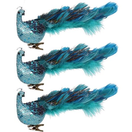 12" Blå Turkis Påfugl med Klips, Lukket Hale Fjær Fugl med Glitter, Julepynt Dekorasjon