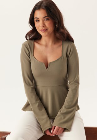 BUBBLEROOM-Long Sleeve Peplum Top-M