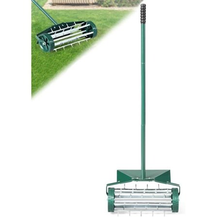 COSTWAY Manuel Scarifier Bredde 46 cm med Roterende Pigge Beskyttende Skjold Langt håndtag til græsplæne Græs Have Grøn