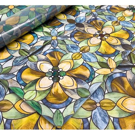 Retro Gul Blomst Skyggefarget Glassmalingsfilm (45*100cm) Non-adhesive Statisk Klamrende Vindusfilm Hjemmedekorasjon UV-blokkerende Personvern 