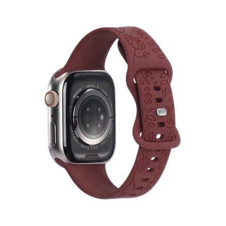 Kompatibel med iwatchS9 876SE Apple Watch armband präglad liten ros silikon Sunflower - vinröd