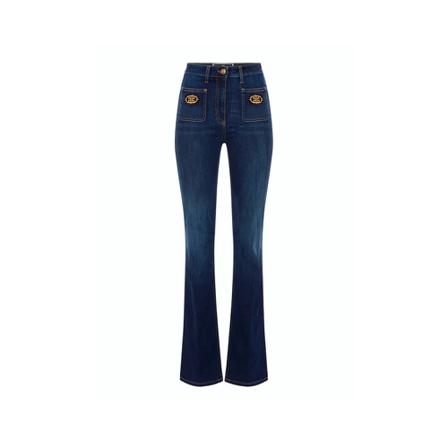 Elisabetta Franchi, Flared Jeans Blauw, Dames, Maat:W27,elastaan,Patches