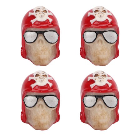 4 st bilsventilkåpor i dödskallestil, ABS-koppar, universalhölje för cyklar, SUV:ar, lastbilar, röd