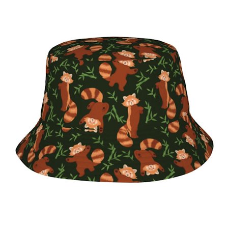Röd Panda och Bambublad Mönster Hatt Hink Fiskarhatt Casual Packbar Sol Strand Sommar Keps För Män Kvinnor