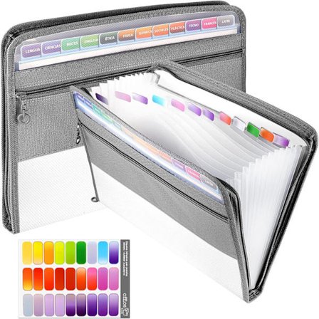 Mappe A4, 13 rum Dokumentmappe Filmappe Sorteringsmappe med lynlås, dokumenttaske Lærredsbetræk og stærk plast til