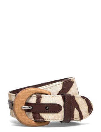 Lauren Ralph Lauren Zebra-Print Wood-Buckle Wide Belt - Beige - S