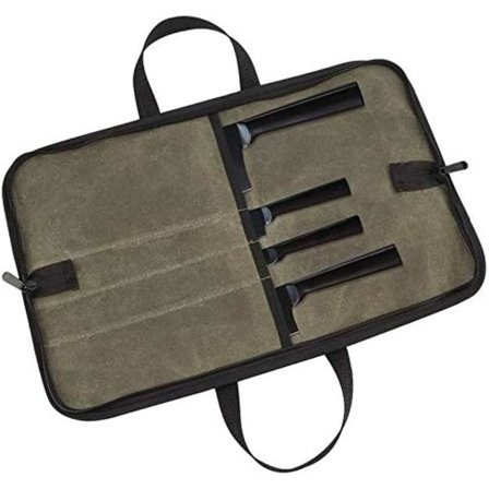 Knivtaske (4 Slots), Voksbehandlet Lærreds Kokkekniv Etui til Mænd og Kvinder, Grøn