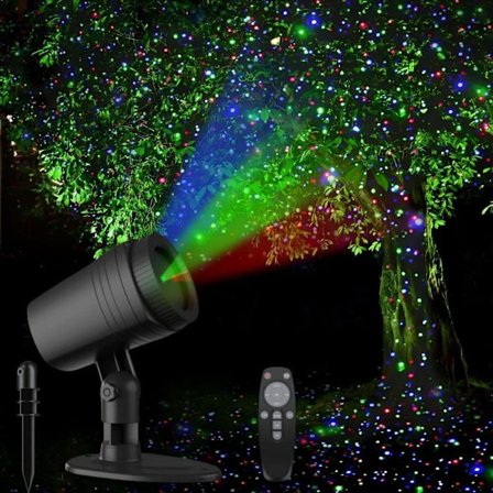 Julelys Projektor Udendørs Vandtæt, RGB 3-Farvet med Fjernbetjening & Timer – Jul, Fest & Have Dekoration