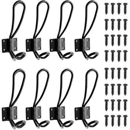 Antikke Kroge, 8 Stykker Vægmonteret Knagerække, Retro Stil Metal Vægkrog Til Køkken, Badeværelse, Soveværelse - Sort (Monteringsskruer Medfølger)