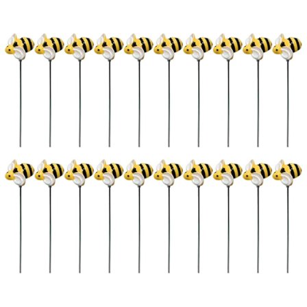 20 stk. Havedekorationer med Bier - Levende Stribede Kunstige Bier til Blomsterpotter, Have, Græsplæne, Balkon - Nem at Installere - Bier på Pinde