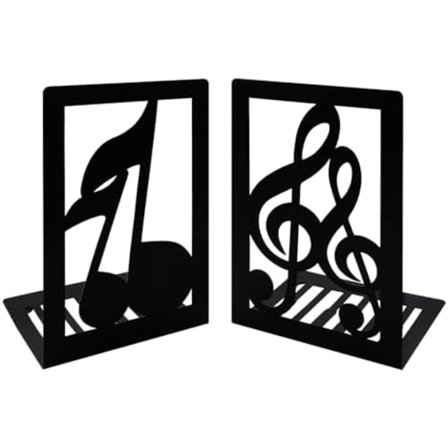 9x12x17cm Par Svarte Bokstøtter i Metall med Musikknoter, Musikalsk Melodi, Sklisikre Bokstøtter i Jern, Skrivebordsorganisator