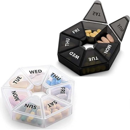 Rejse Pilleæske, 7 Dage 2 Gange Om Dagen, 2 stk. Bærbare Pilleæske Organisatorer, Ugentlig Pilleæske Sort Lille Medicinopbevaringsboks, Separate 7 Rum