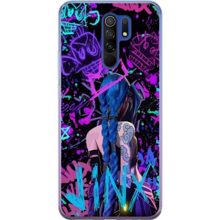 Yhteensopiva Puhelinkuori Xiaomi Xiaomi Redmi 9 Värikäs graffitipiirustus, jossa on sinipäinen hahmo urbaanissa katutaidetyylissä