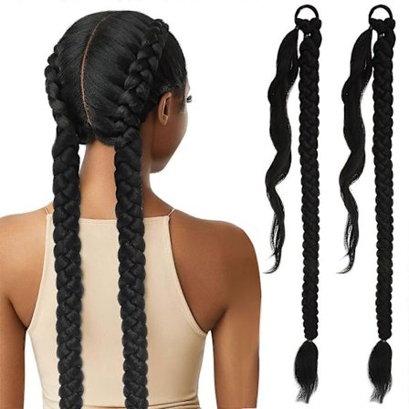 Flettede hestehale extensions, lange flettede hestehaler, højtemperatur tråd hår elastikker, karneval 2 stk.