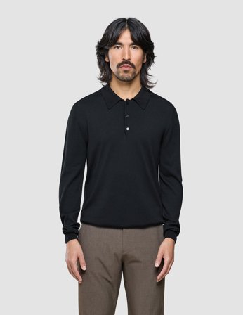 Shaping New Tomorrow - Seamless Core Knit Long Sleeve Polo - Black - Herr - Storlek XXXL