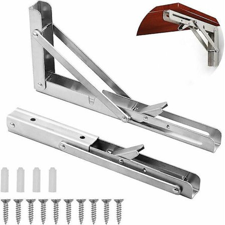 2 stk. sammenklappelige beslag 25 cm/10 tommer, sammenklappelige hyldebeslag i rustfrit stål, beslag