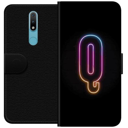 Kompatibel Tegnebogsetui til Nokia Nokia 2.4 Minimalistisk neonbogstav Q i lyse farver mod mørk baggrund