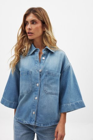 NA-KD Chemise en denim coupe carrée - - Bleu - EU 36